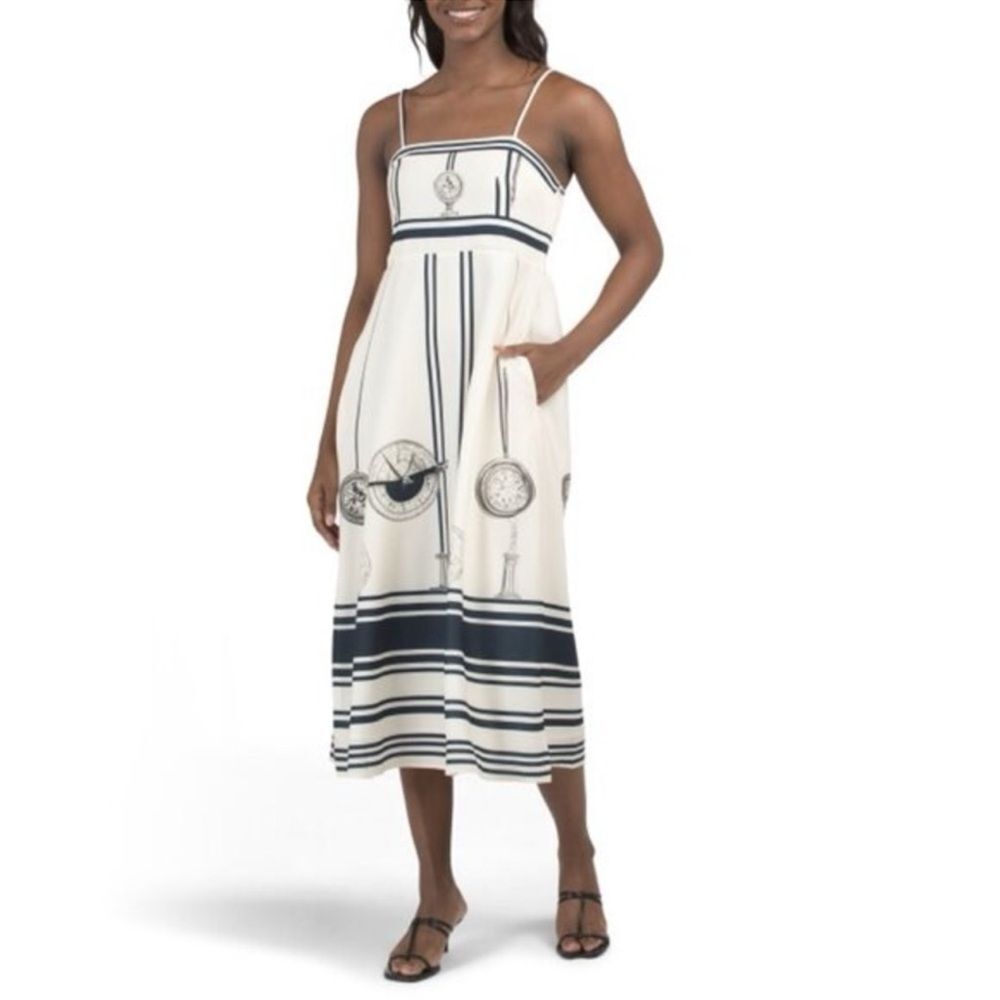 Dalia Macphee Time Printed Striped Midi Dress